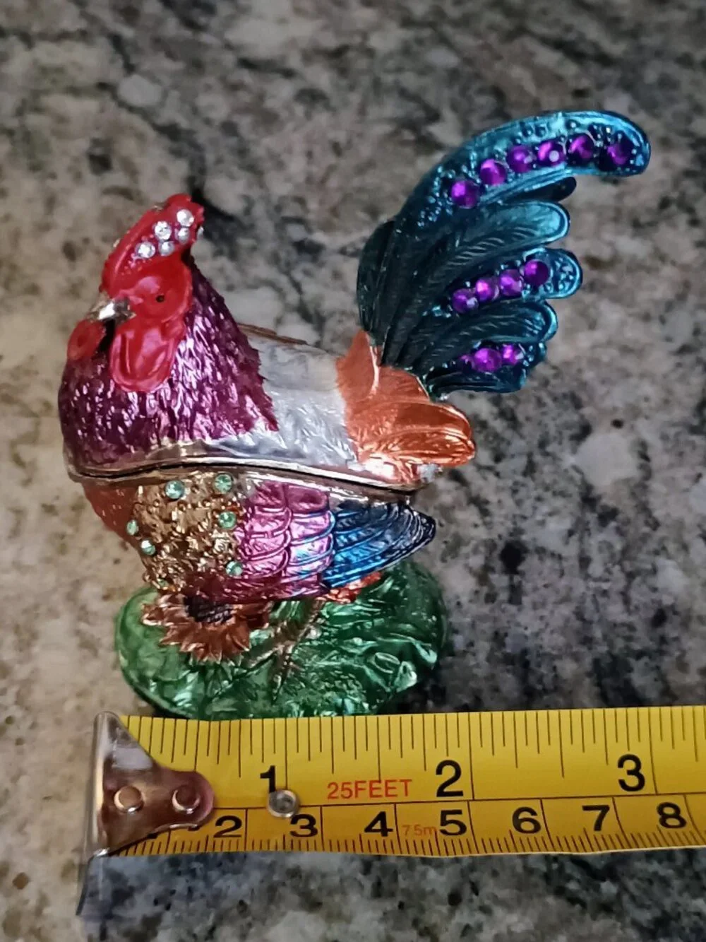 Rooster Jeweled Enameled Trinket Box